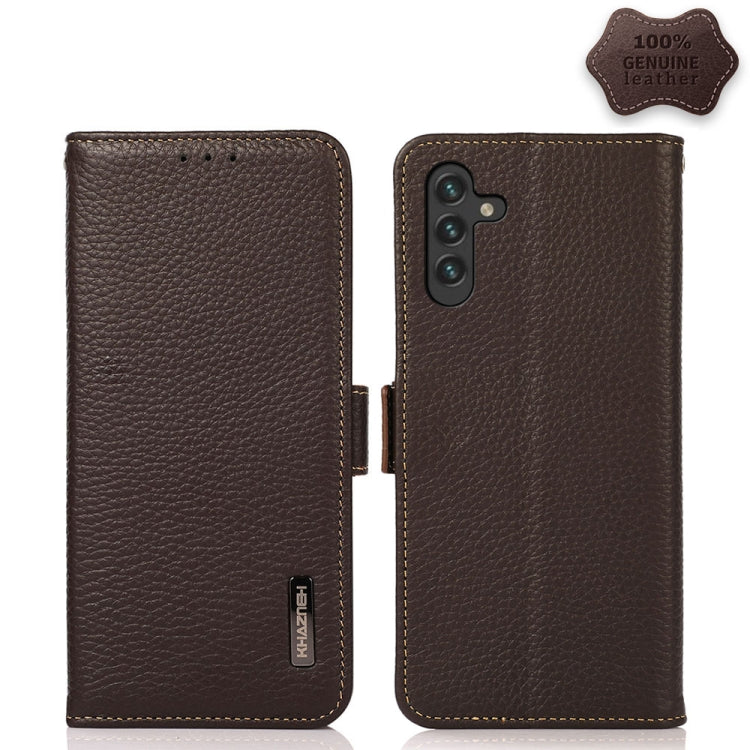 KHAZNEH Custodia per telefono RFID in vera pelle Litchi magnetica laterale, For Samsung Galaxy A03 166mm Version, For Samsung Galaxy A03s 164mm Version, For Samsung Galaxy A13 4G, For Samsung Galaxy A13 5G, For Samsung Galaxy A33 5G                    ...