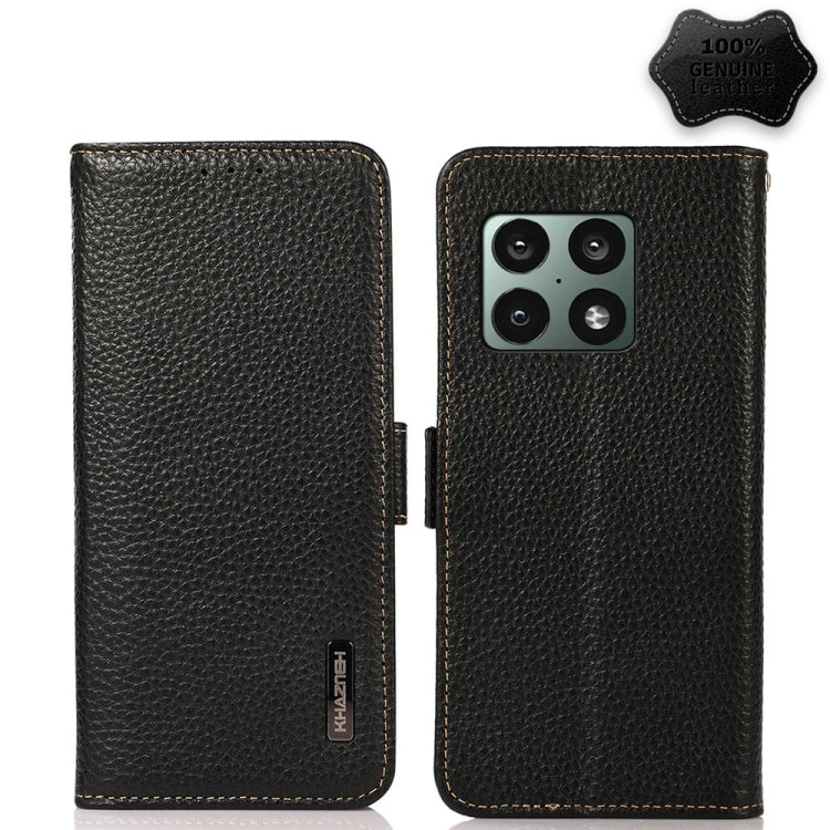 KHAZNEH Custodia per telefono RFID in vera pelle Litchi magnetica laterale, For OnePlus 10 Pro 5G, For OnePlus N20 5G, For OnePlus 9, For OnePlus 9R, For OnePlus 9RT 5G, For OnePlus Nord 2 5G