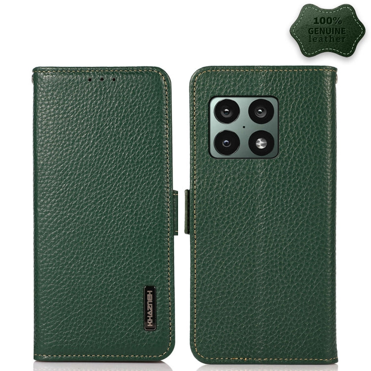 KHAZNEH Custodia per telefono RFID in vera pelle Litchi magnetica laterale, For OnePlus 10 Pro 5G, For OnePlus N20 5G, For OnePlus 9, For OnePlus 9R, For OnePlus 9RT 5G, For OnePlus Nord 2 5G