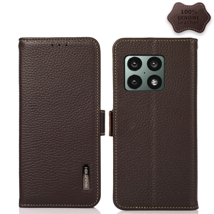 KHAZNEH Custodia per telefono RFID in vera pelle Litchi magnetica laterale, For OnePlus 10 Pro 5G, For OnePlus N20 5G, For OnePlus 9, For OnePlus 9R, For OnePlus 9RT 5G, For OnePlus Nord 2 5G