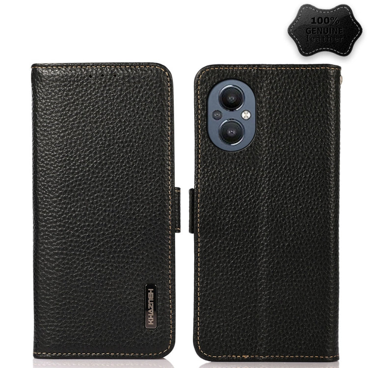 KHAZNEH Custodia per telefono RFID in vera pelle Litchi magnetica laterale, For OnePlus 10 Pro 5G, For OnePlus N20 5G, For OnePlus 9, For OnePlus 9R, For OnePlus 9RT 5G, For OnePlus Nord 2 5G