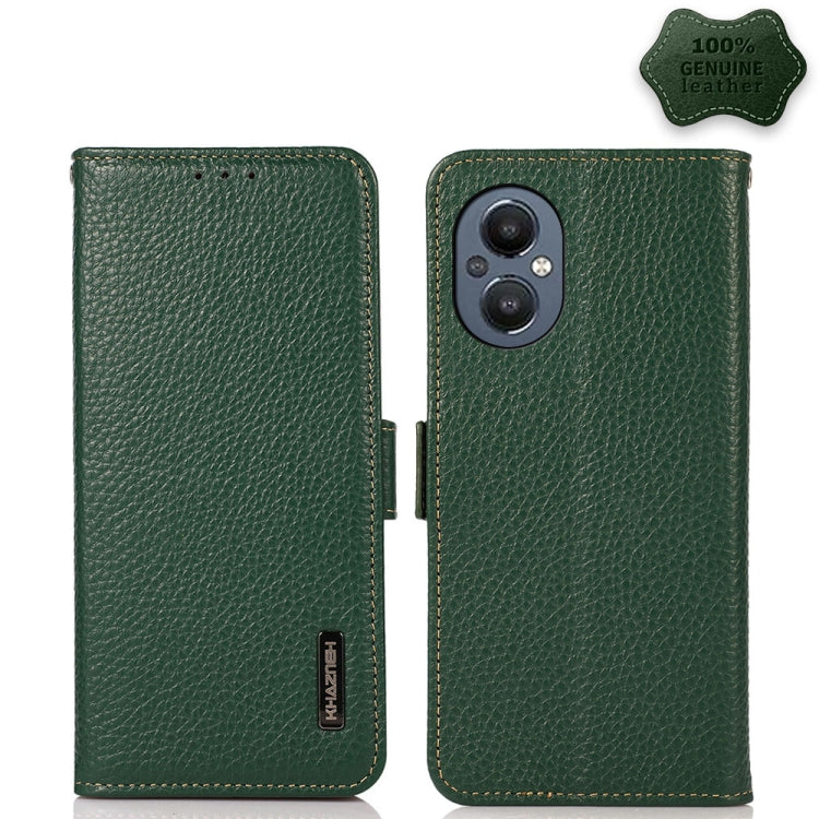 KHAZNEH Custodia per telefono RFID in vera pelle Litchi magnetica laterale, For OnePlus 10 Pro 5G, For OnePlus N20 5G, For OnePlus 9, For OnePlus 9R, For OnePlus 9RT 5G, For OnePlus Nord 2 5G
