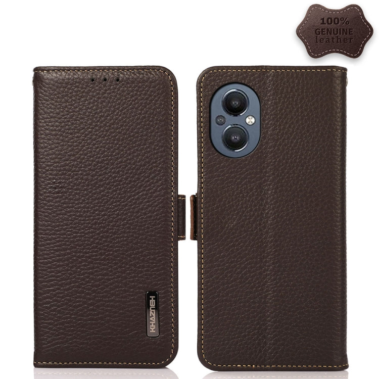 KHAZNEH Custodia per telefono RFID in vera pelle Litchi magnetica laterale, For OnePlus 10 Pro 5G, For OnePlus N20 5G, For OnePlus 9, For OnePlus 9R, For OnePlus 9RT 5G, For OnePlus Nord 2 5G