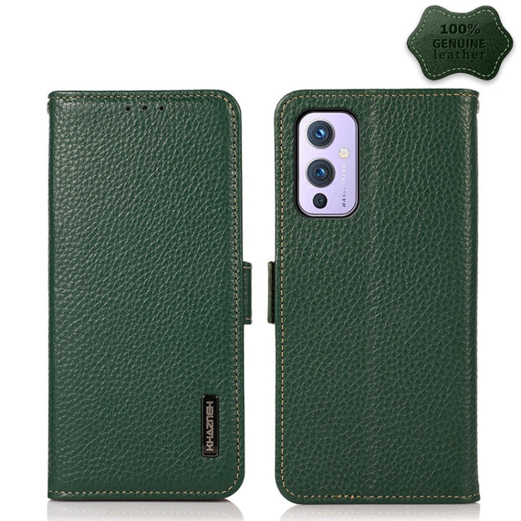 KHAZNEH Custodia per telefono RFID in vera pelle Litchi magnetica laterale, For OnePlus 10 Pro 5G, For OnePlus N20 5G, For OnePlus 9, For OnePlus 9R, For OnePlus 9RT 5G, For OnePlus Nord 2 5G