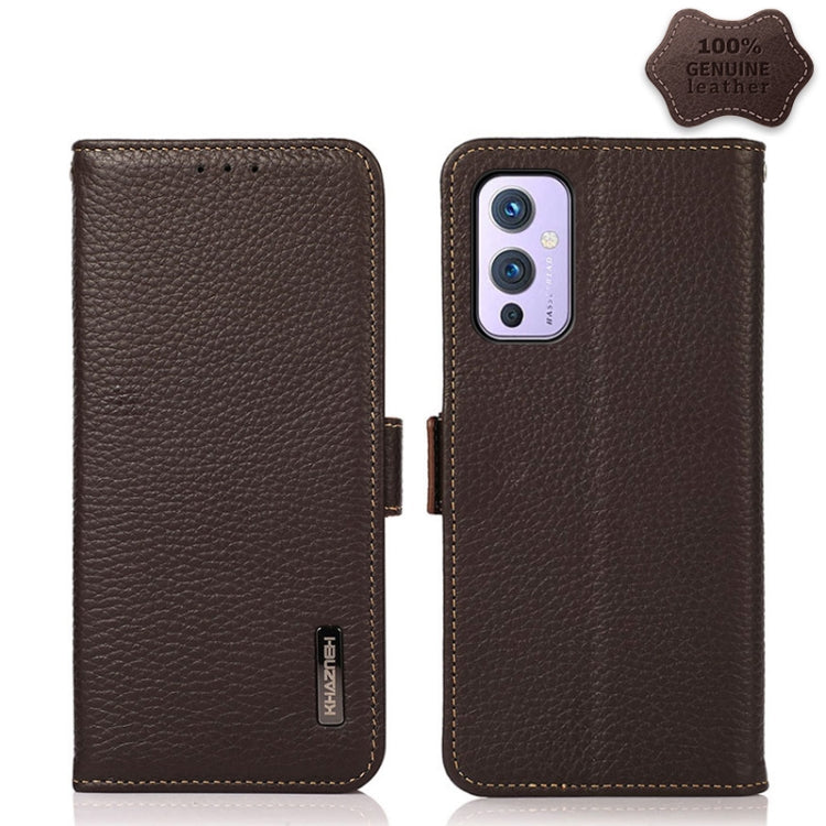 KHAZNEH Custodia per telefono RFID in vera pelle Litchi magnetica laterale, For OnePlus 10 Pro 5G, For OnePlus N20 5G, For OnePlus 9, For OnePlus 9R, For OnePlus 9RT 5G, For OnePlus Nord 2 5G