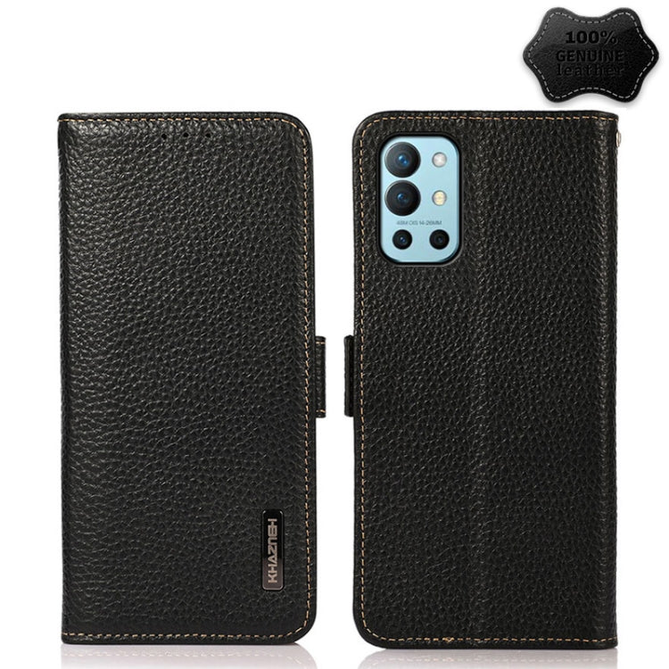 KHAZNEH Custodia per telefono RFID in vera pelle Litchi magnetica laterale, For OnePlus 10 Pro 5G, For OnePlus N20 5G, For OnePlus 9, For OnePlus 9R, For OnePlus 9RT 5G, For OnePlus Nord 2 5G