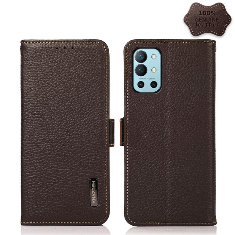 KHAZNEH Custodia per telefono RFID in vera pelle Litchi magnetica laterale, For OnePlus 10 Pro 5G, For OnePlus N20 5G, For OnePlus 9, For OnePlus 9R, For OnePlus 9RT 5G, For OnePlus Nord 2 5G
