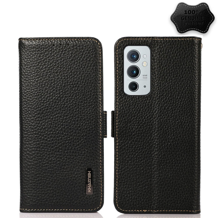 KHAZNEH Custodia per telefono RFID in vera pelle Litchi magnetica laterale, For OnePlus 10 Pro 5G, For OnePlus N20 5G, For OnePlus 9, For OnePlus 9R, For OnePlus 9RT 5G, For OnePlus Nord 2 5G