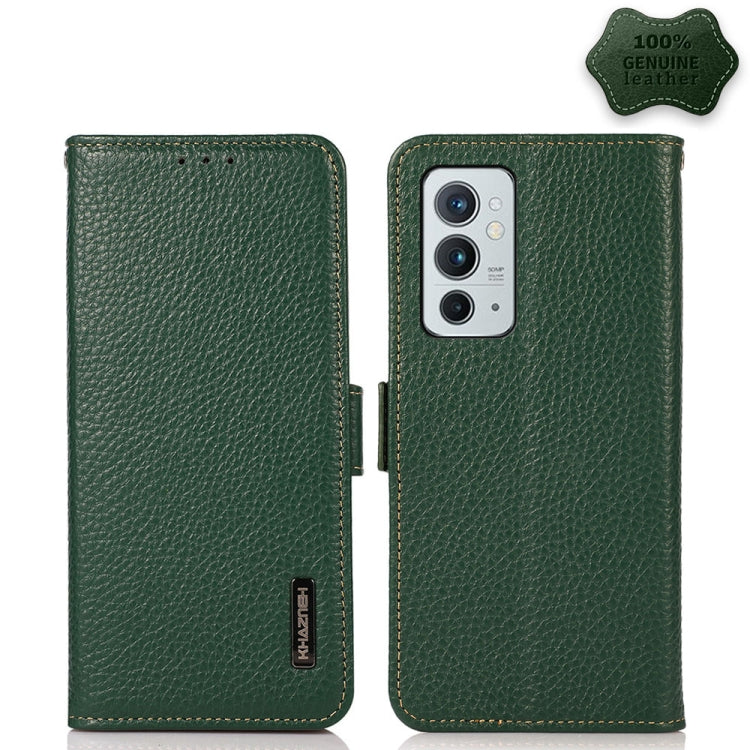 KHAZNEH Custodia per telefono RFID in vera pelle Litchi magnetica laterale, For OnePlus 10 Pro 5G, For OnePlus N20 5G, For OnePlus 9, For OnePlus 9R, For OnePlus 9RT 5G, For OnePlus Nord 2 5G