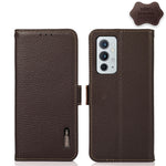 KHAZNEH Custodia per telefono RFID in vera pelle Litchi magnetica laterale, For OnePlus 10 Pro 5G, For OnePlus N20 5G, For OnePlus 9, For OnePlus 9R, For OnePlus 9RT 5G, For OnePlus Nord 2 5G