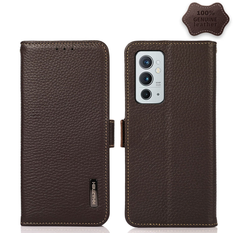 KHAZNEH Custodia per telefono RFID in vera pelle Litchi magnetica laterale, For OnePlus 10 Pro 5G, For OnePlus N20 5G, For OnePlus 9, For OnePlus 9R, For OnePlus 9RT 5G, For OnePlus Nord 2 5G