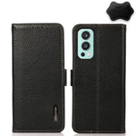 KHAZNEH Custodia per telefono RFID in vera pelle Litchi magnetica laterale, For OnePlus 10 Pro 5G, For OnePlus N20 5G, For OnePlus 9, For OnePlus 9R, For OnePlus 9RT 5G, For OnePlus Nord 2 5G