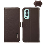 KHAZNEH Custodia per telefono RFID in vera pelle Litchi magnetica laterale, For OnePlus 10 Pro 5G, For OnePlus N20 5G, For OnePlus 9, For OnePlus 9R, For OnePlus 9RT 5G, For OnePlus Nord 2 5G