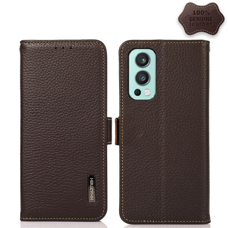 KHAZNEH Custodia per telefono RFID in vera pelle Litchi magnetica laterale, For OnePlus 10 Pro 5G, For OnePlus N20 5G, For OnePlus 9, For OnePlus 9R, For OnePlus 9RT 5G, For OnePlus Nord 2 5G