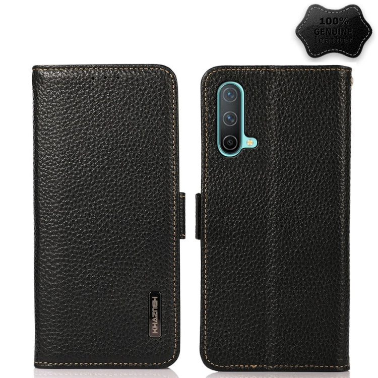 KHAZNEH Custodia per telefono RFID in vera pelle Litchi magnetica laterale, For OnePlus Nord CE 5G