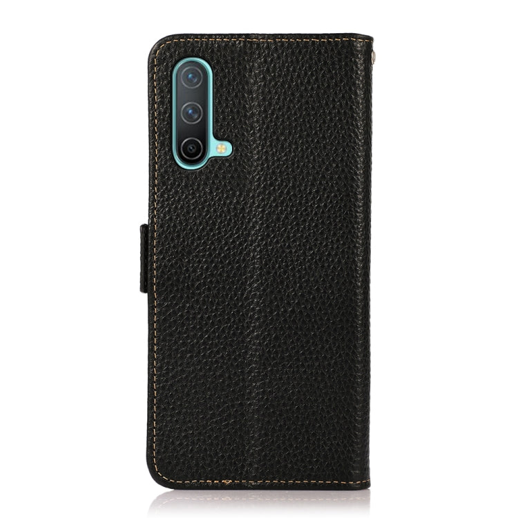 KHAZNEH Custodia per telefono RFID in vera pelle Litchi magnetica laterale, For OnePlus Nord CE 5G