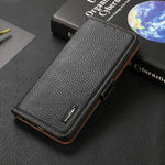 KHAZNEH Custodia per telefono RFID in vera pelle Litchi magnetica laterale, For OnePlus Nord CE 5G