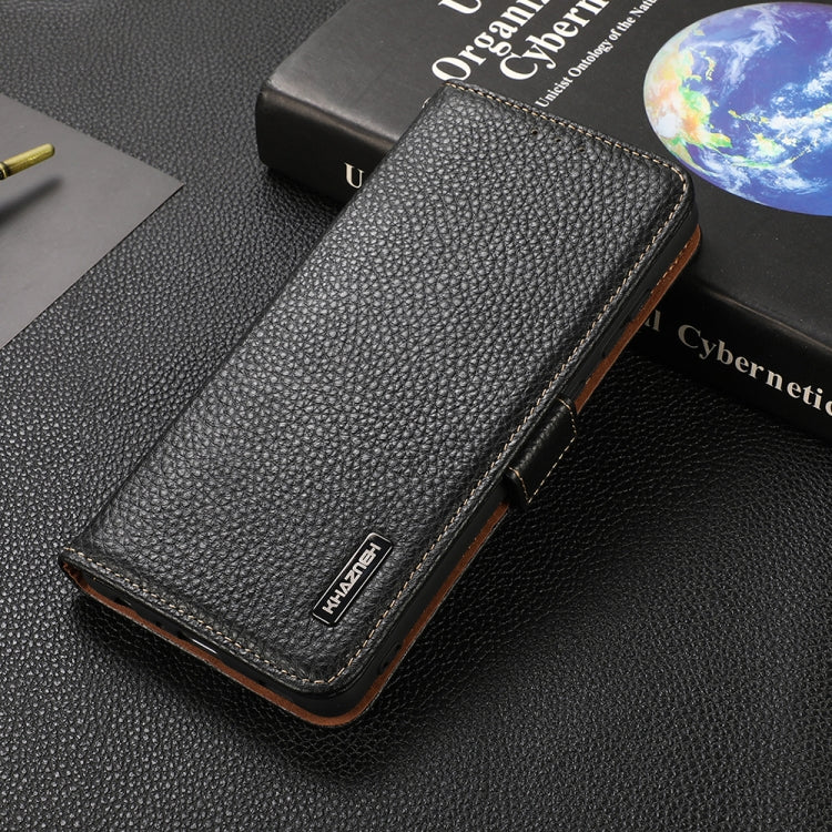 KHAZNEH Custodia per telefono RFID in vera pelle Litchi magnetica laterale, For OnePlus Nord CE 5G