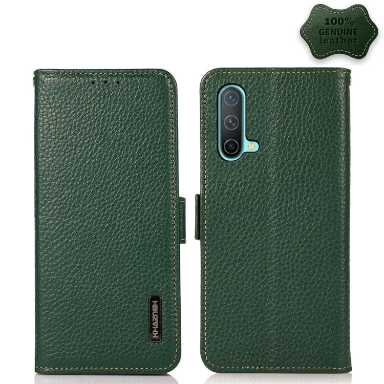 KHAZNEH Custodia per telefono RFID in vera pelle Litchi magnetica laterale, For OnePlus Nord CE 5G