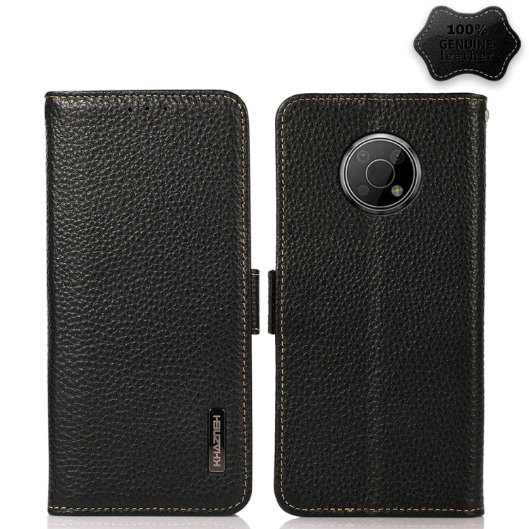 KHAZNEH Custodia per telefono RFID in vera pelle Litchi magnetica laterale, For Nokia G300, For Nokia X10 / X20, For Nokia XR20