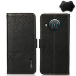 KHAZNEH Custodia per telefono RFID in vera pelle Litchi magnetica laterale, For Nokia G300, For Nokia X10 / X20, For Nokia XR20