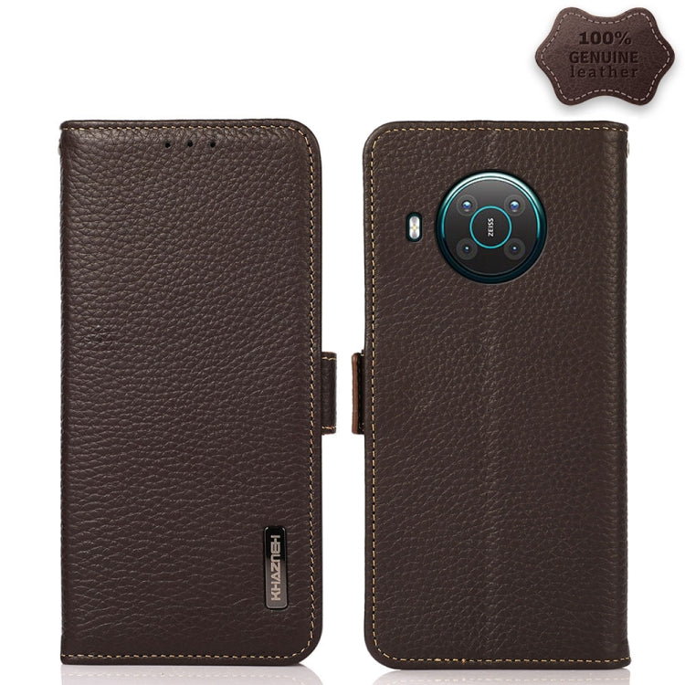 KHAZNEH Custodia per telefono RFID in vera pelle Litchi magnetica laterale, For Nokia G300, For Nokia X10 / X20, For Nokia XR20
