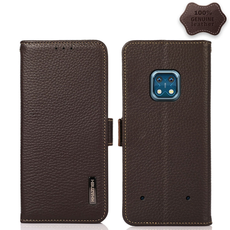 KHAZNEH Custodia per telefono RFID in vera pelle Litchi magnetica laterale, For Nokia G300, For Nokia X10 / X20, For Nokia XR20