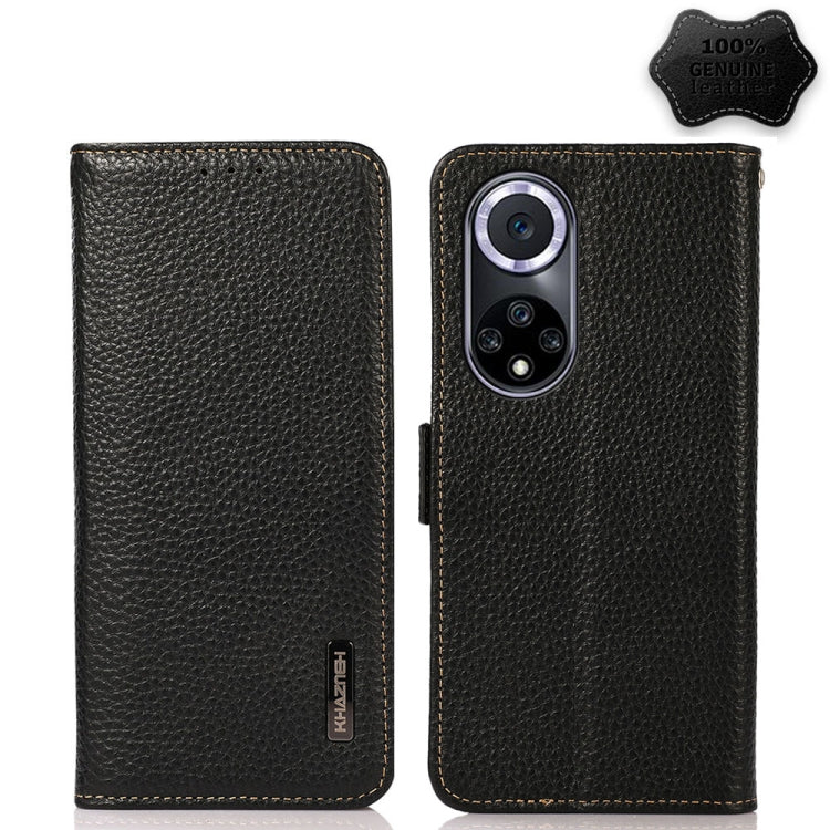 KHAZNEH Custodia per telefono RFID in vera pelle Litchi magnetica laterale, For Huawei nova 9