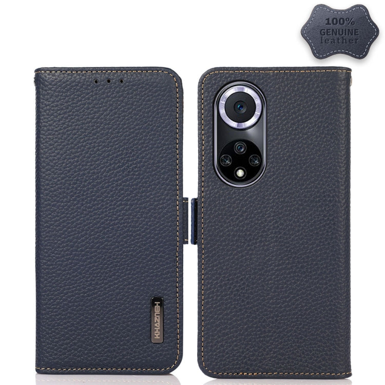KHAZNEH Custodia per telefono RFID in vera pelle Litchi magnetica laterale, For Huawei nova 9