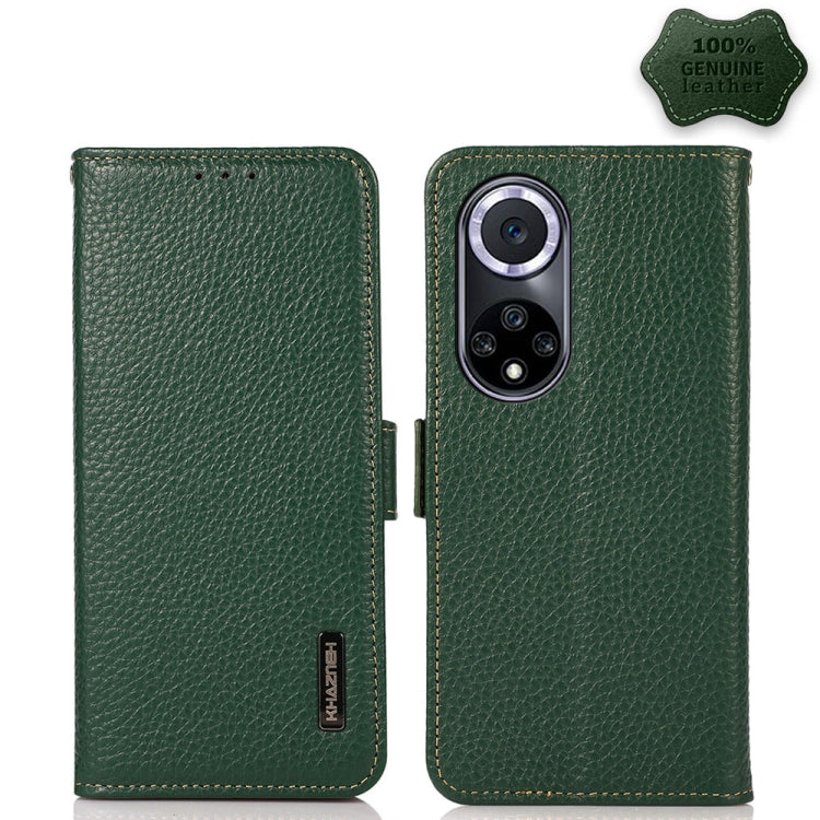 KHAZNEH Custodia per telefono RFID in vera pelle Litchi magnetica laterale, For Huawei nova 9