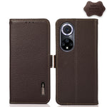 KHAZNEH Custodia per telefono RFID in vera pelle Litchi magnetica laterale, For Huawei nova 9