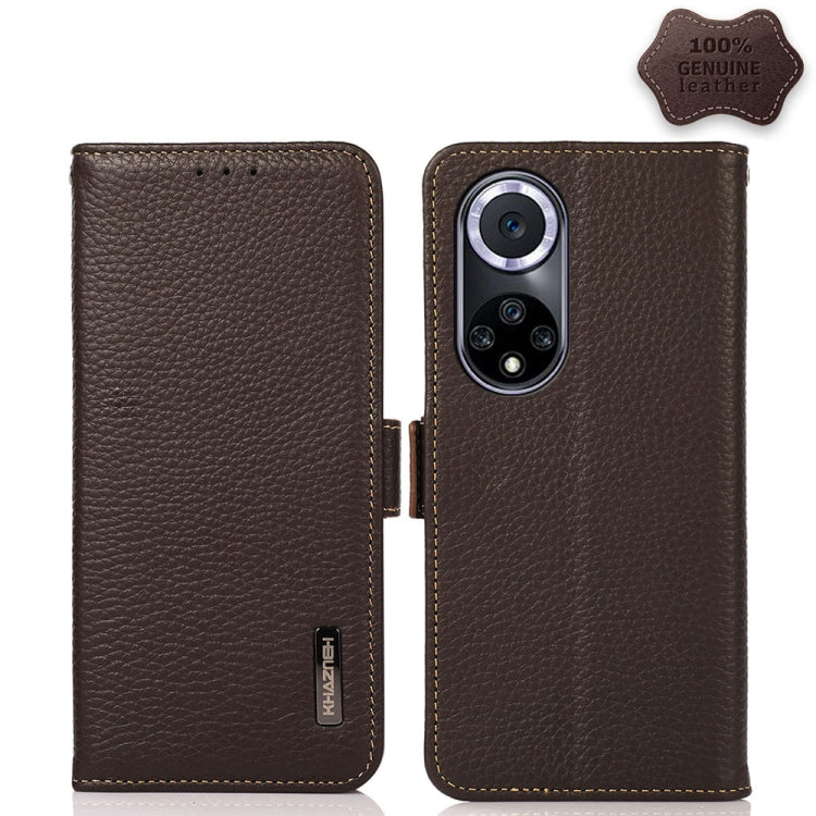 KHAZNEH Custodia per telefono RFID in vera pelle Litchi magnetica laterale, For Huawei nova 9
