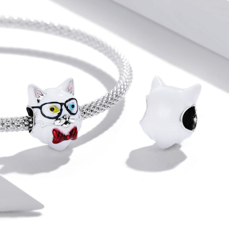 Accessori per collana braccialetto fai-da-te con perline gatto bianco in argento sterling S925, White Cat