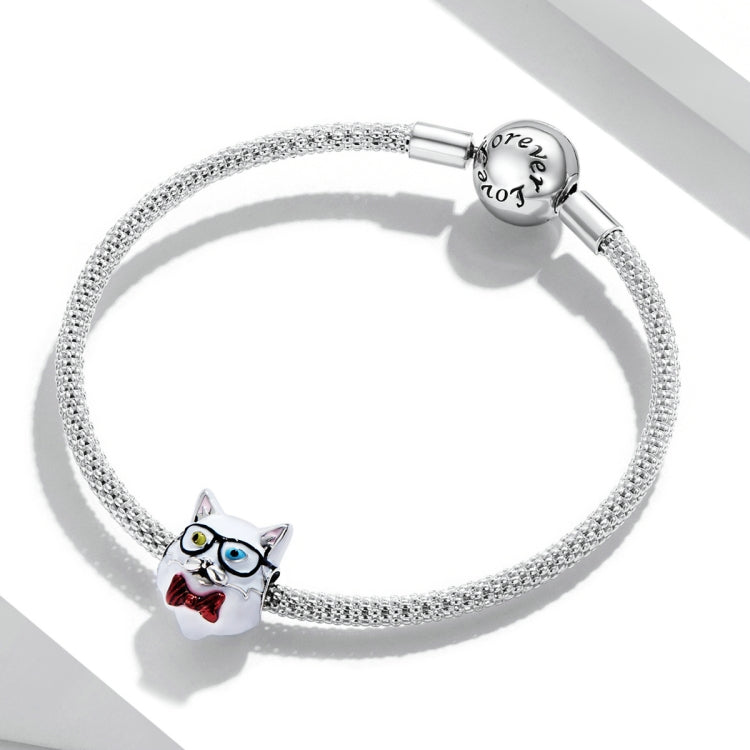 Accessori per collana braccialetto fai-da-te con perline gatto bianco in argento sterling S925, White Cat