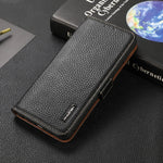 KHAZNEH Custodia RFID in vera pelle Litchi magnetica laterale, For OPPO Reno5 A JP Version, For OPPO Reno6 Pro 5G, For OPPO Reno6 Pro+ 5G, For OPPO Reno6 5G, For OPPO Reno7 5G, For OPPO Reno7 Pro 5G