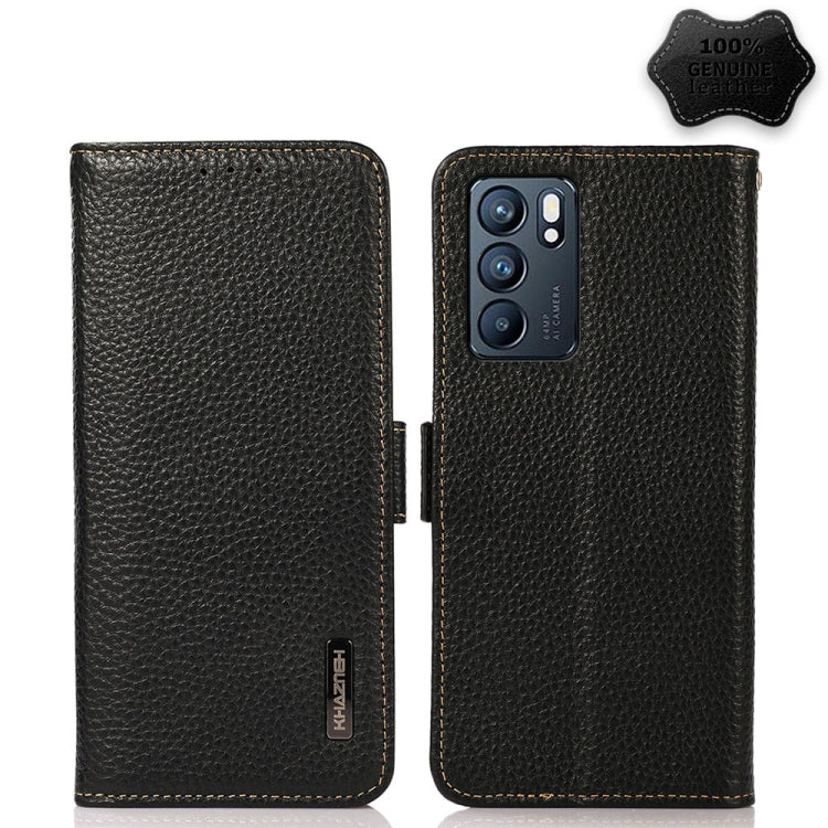 KHAZNEH Custodia RFID in vera pelle Litchi magnetica laterale, For OPPO Reno5 A JP Version, For OPPO Reno6 Pro 5G, For OPPO Reno6 Pro+ 5G, For OPPO Reno6 5G, For OPPO Reno7 5G, For OPPO Reno7 Pro 5G