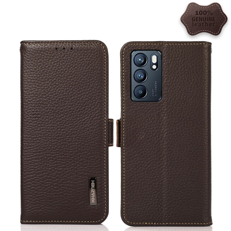 KHAZNEH Custodia RFID in vera pelle Litchi magnetica laterale, For OPPO Reno5 A JP Version, For OPPO Reno6 Pro 5G, For OPPO Reno6 Pro+ 5G, For OPPO Reno6 5G, For OPPO Reno7 5G, For OPPO Reno7 Pro 5G