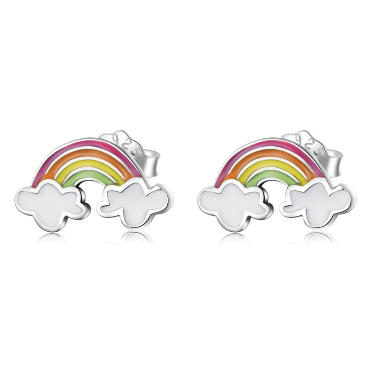 Orecchini da donna con bottone a pressione in argento sterling S925 con nuvola arcobaleno, Rainbow Cloud