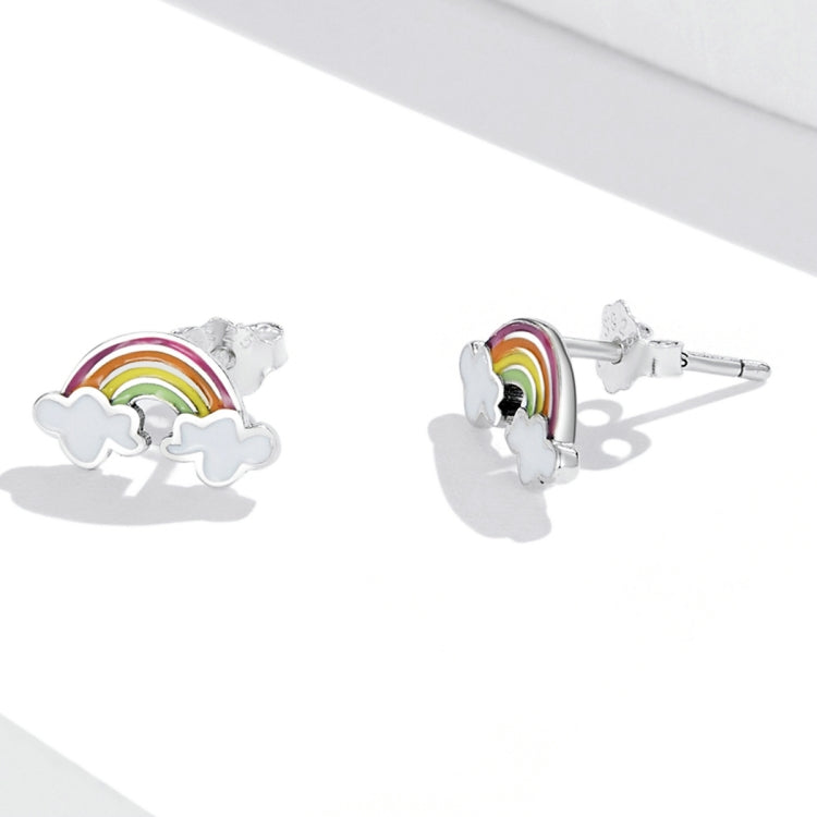 Orecchini da donna con bottone a pressione in argento sterling S925 con nuvola arcobaleno, Rainbow Cloud