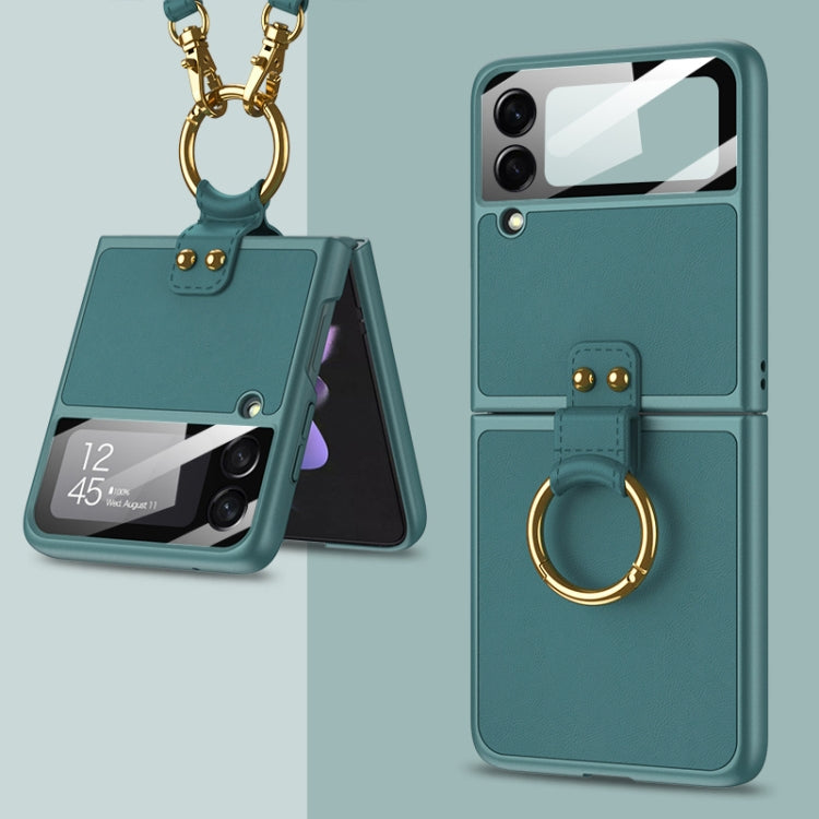 Custodia per telefono ultrasottile GKK PC + PU con anello e cinturino, For Samsung Galaxy Z Flip3 5G