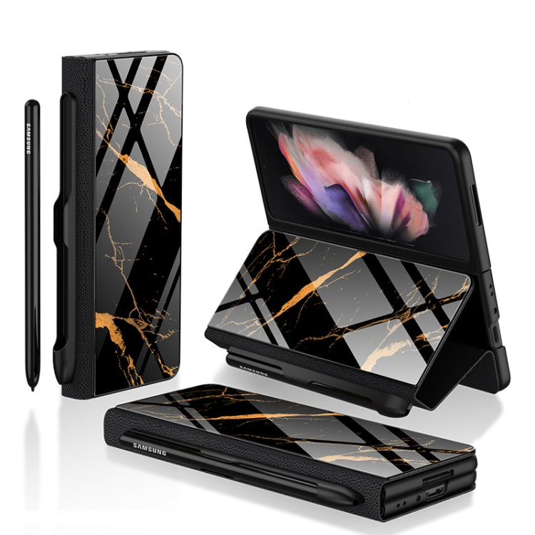 Custodia per telefono verniciata in vetro temperato GKK Flip con slot per penna, For Samsung Galaxy Z Fold3 5G