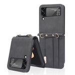 Custodia per telefono in pelle siamese a tracolla con cordino, For Samsung Galaxy Z Flip3 5G