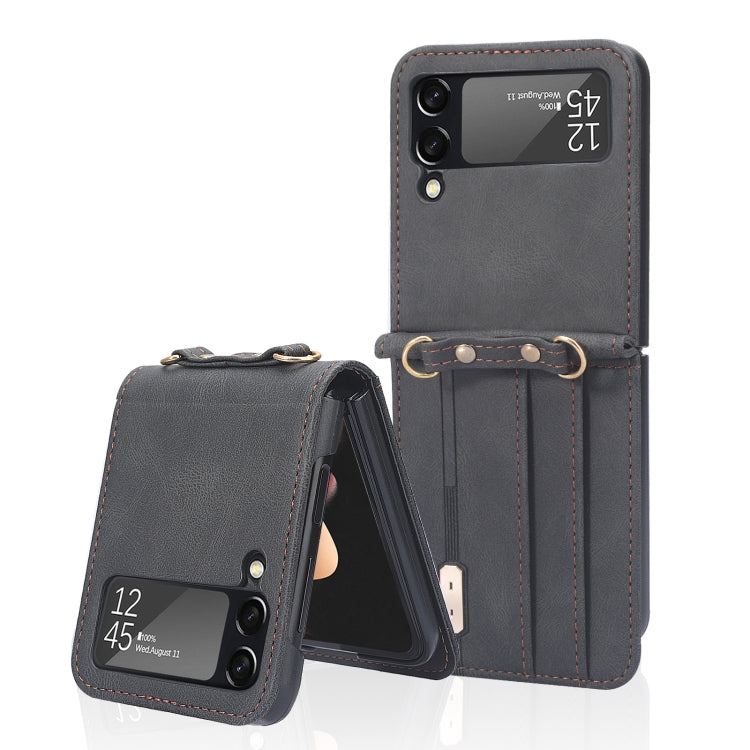 Custodia per telefono in pelle siamese a tracolla con cordino, For Samsung Galaxy Z Flip3 5G