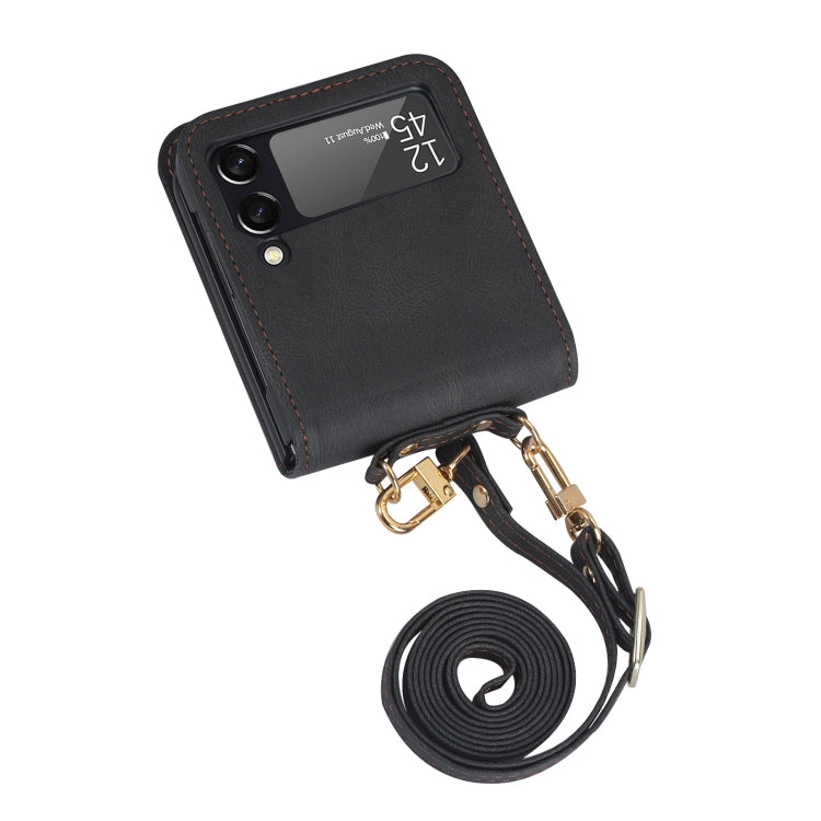 Custodia per telefono in pelle siamese a tracolla con cordino, For Samsung Galaxy Z Flip3 5G