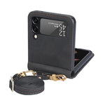 Custodia per telefono in pelle siamese a tracolla con cordino, For Samsung Galaxy Z Flip3 5G