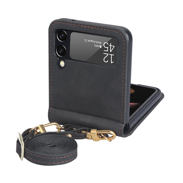 Custodia per telefono in pelle siamese a tracolla con cordino, For Samsung Galaxy Z Flip3 5G