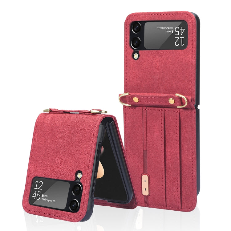 Custodia per telefono in pelle siamese a tracolla con cordino, For Samsung Galaxy Z Flip3 5G