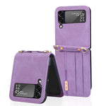 Custodia per telefono in pelle siamese a tracolla con cordino, For Samsung Galaxy Z Flip3 5G