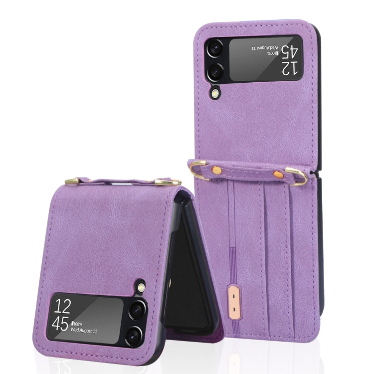 Custodia per telefono in pelle siamese a tracolla con cordino, For Samsung Galaxy Z Flip3 5G
