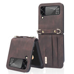 Custodia per telefono in pelle siamese a tracolla con cordino, For Samsung Galaxy Z Flip3 5G